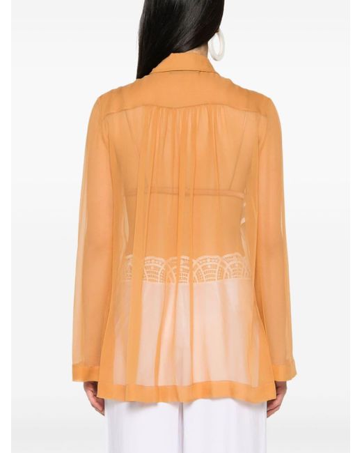 Alberta Ferretti Orange Long-sleeve Silk Shirt
