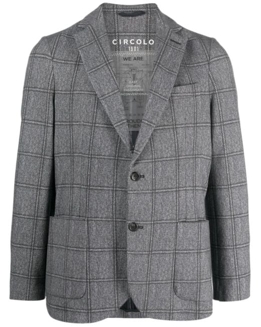 Circolo 1901 Gray Plaid-Check Single-Breasted Blazer for men