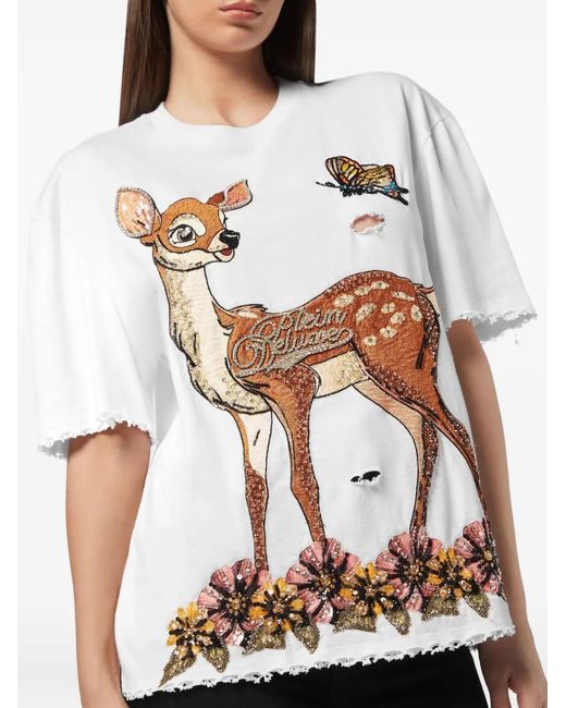 Philipp Plein White Fit Destroyed T-Shirt Fairy
