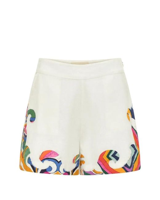Carolina K White Embroidered Scalloped-Hem Shorts