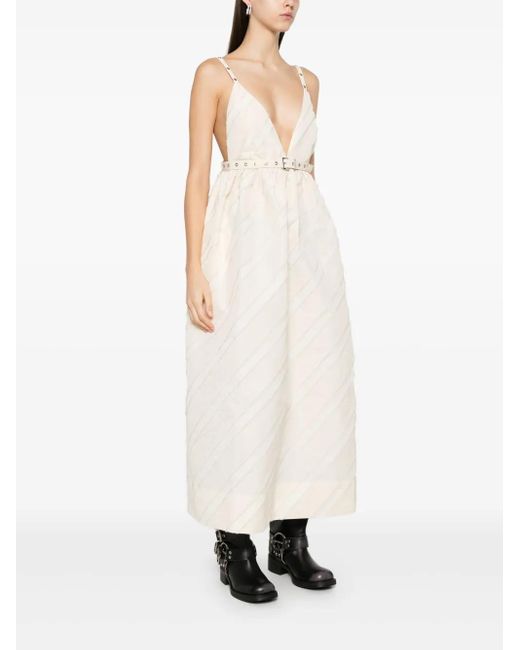 Ganni White Stripe-Pattern Midi Dress