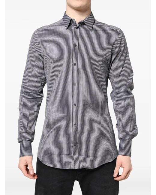 Dolce & Gabbana Gray Striped Long-Sleeve Shirt for men