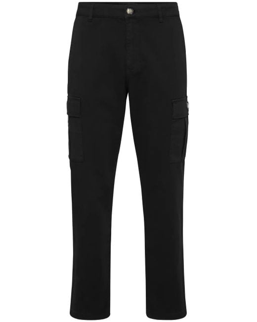 Philipp Plein Black Logo Patch Cargo Trousers for men