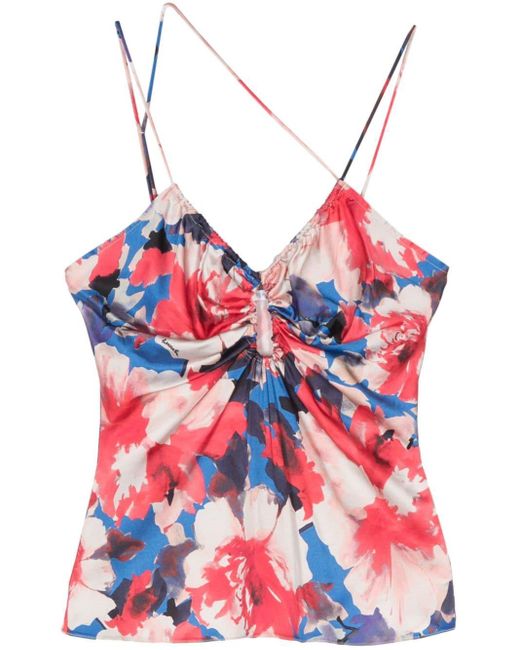 Patrizia Pepe Floral-print Cut-out Top Red