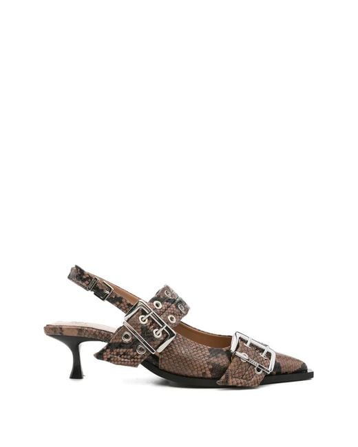 Ganni White Mules À Effet Peau De Serpent