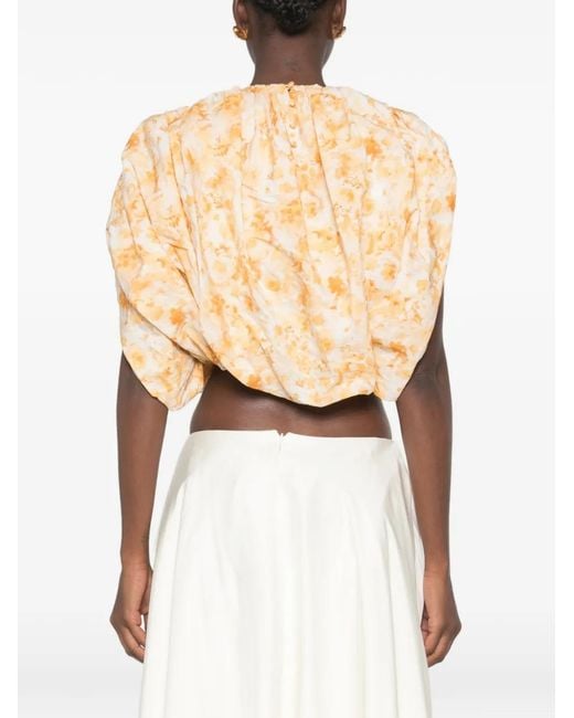 Magda Butrym Natural Floral-Print Puff-Sleeve Blouse