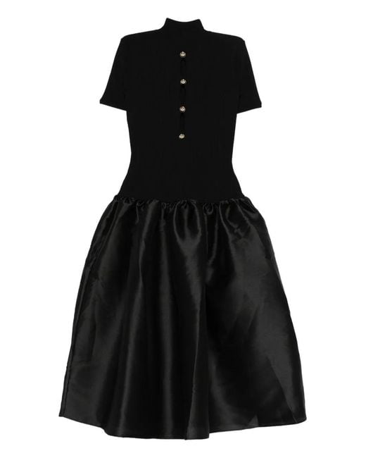 Self-Portrait Black Button-Detail Midi Dress