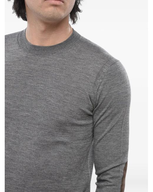 Paolo Pecora Gray Elbow-Patch Crew-Neck Sweater for men