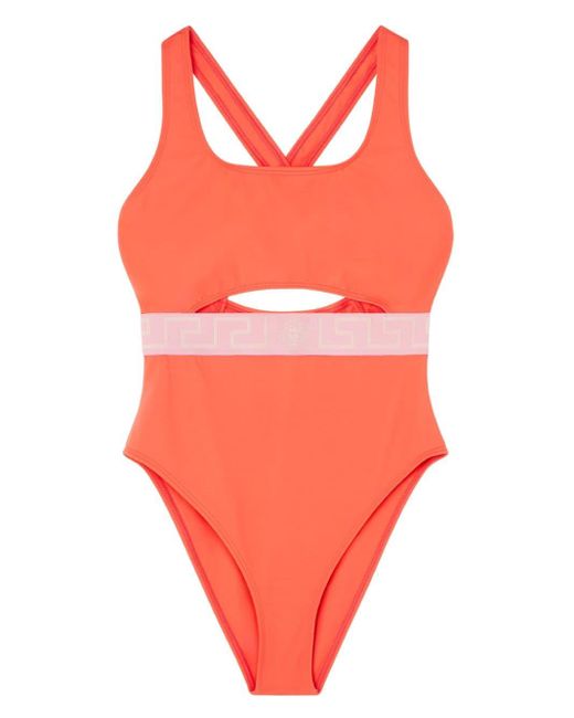 Versace Orange Greca Border Cut-out Swimsuit