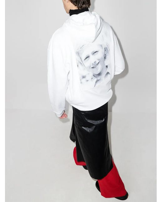 Raf Simons White Chest-Print Hooded Sweatshirt for men