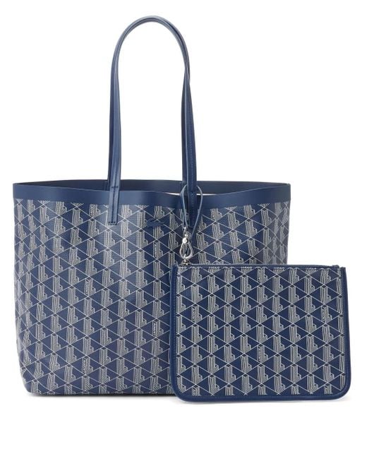 Lacoste Blue Monogram Canvas Tote Bag