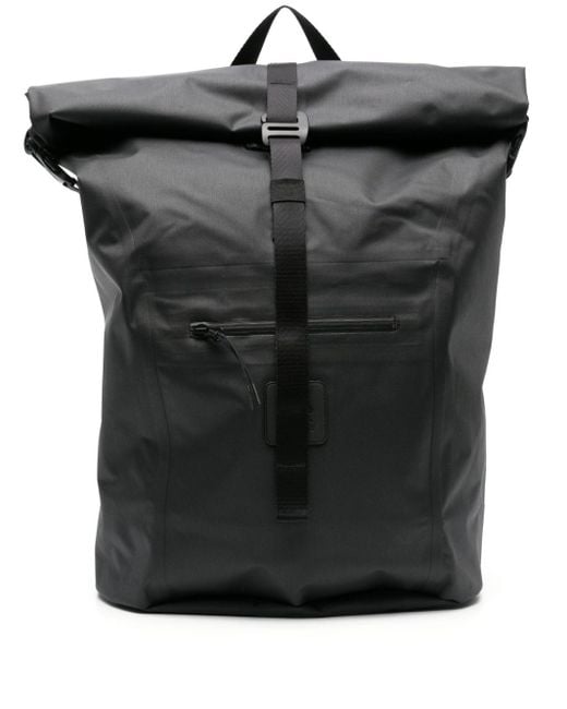 C P Company Black Rubber Peps Buckled Backpack for men