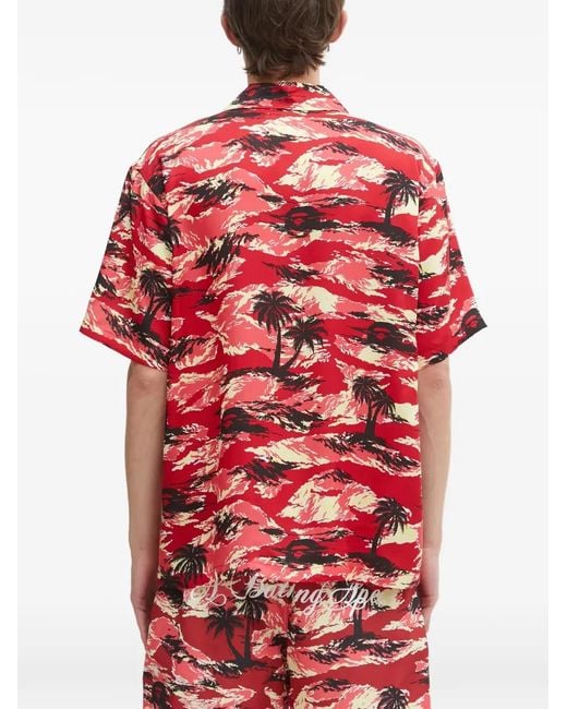A Bathing Ape Red Palm-Print Pocket Shirt for men