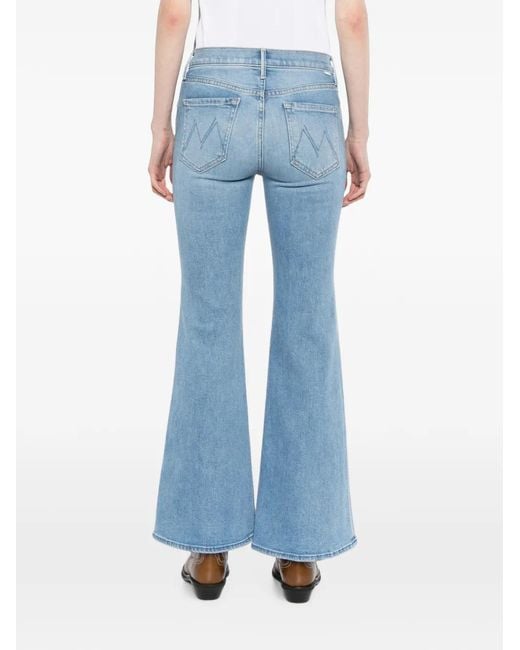 Mother Blue Flared-Leg Whiskered Jeans