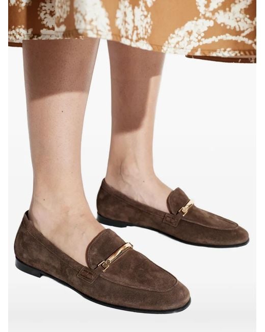 Furla Brown Metal Bar Loafers