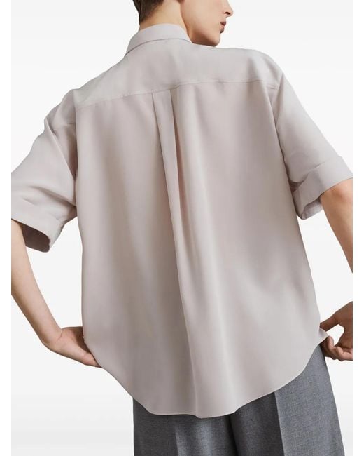 Brunello Cucinelli White Monili Bead-Embellished Silk Shirt