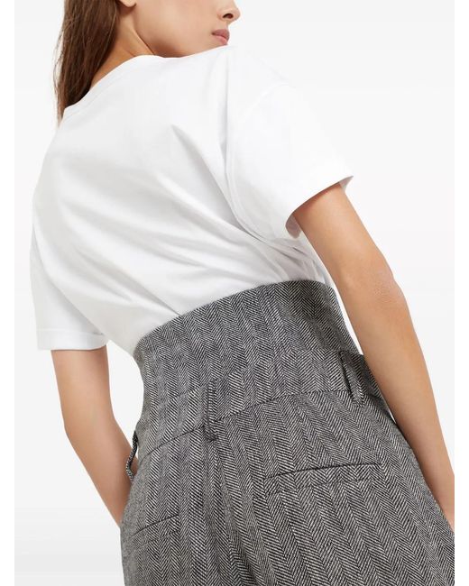 Brunello Cucinelli Gray Linen Wide Leg Trousers