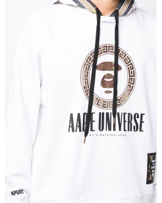 Aape By A Bathing Ape White Metallic Logo-Print Hoodie for men