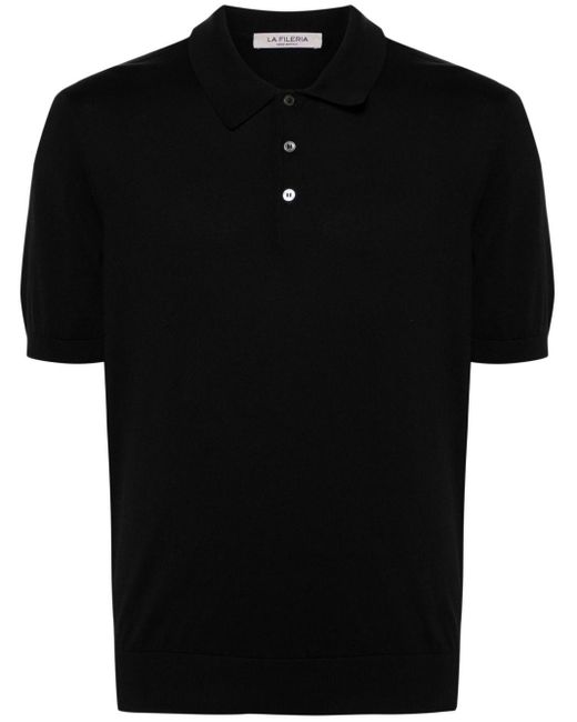 Fileria Black Fine-knit Polo Shirt for men