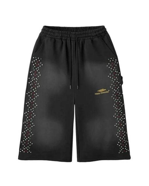 Happy Memories Don't Die Black Crystal-Embellished Drawstring Shorts for men
