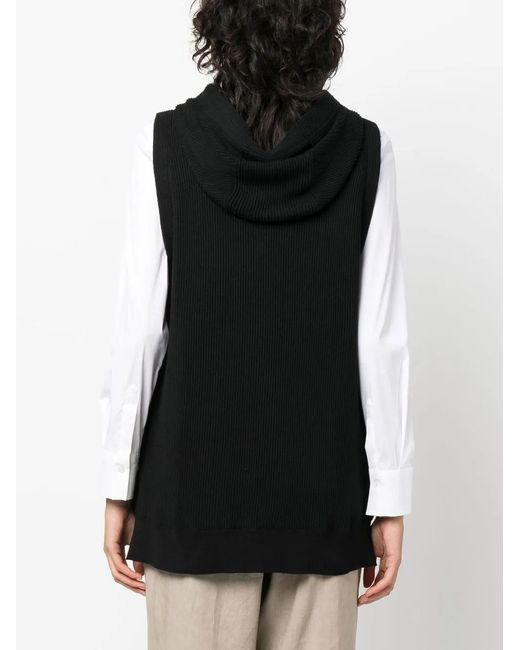 Brunello Cucinelli Black Ribbed-Knit Vest Hoodie