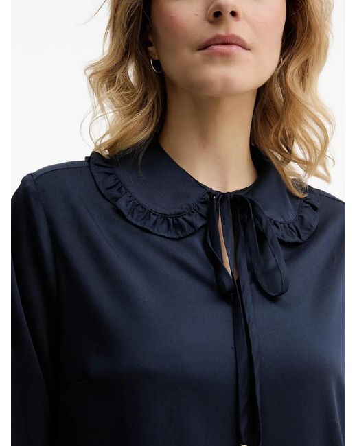 Barbour Blue Evie Ruffled Tie Blouse