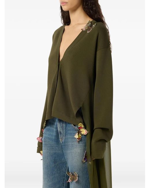 Blumarine Green Butterfly-Appliqué Cardigan