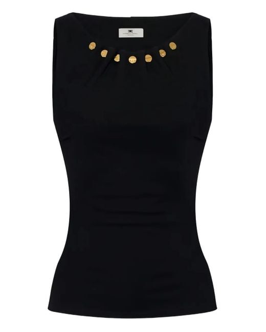 Elisabetta Franchi Black Jewel-Button Top