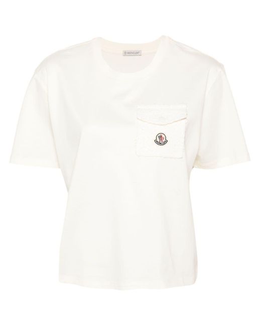 Moncler White T-Shirt mit Taschendetail