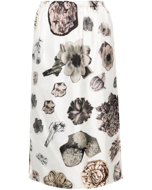 Marni White Floral-print Silk Skirt