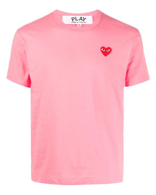 COMME DES GARÇONS PLAY Pink Heart Embroidered Round Neck T-Shirt for men
