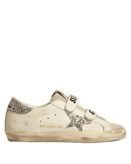 Golden Goose Deluxe Brand Natural Old School Trainers With Glitter Star And Ice- Suede Tongue
