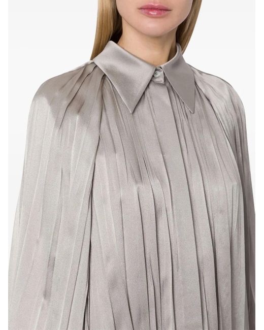 Alberta Ferretti Gray Pleated Satin Shirt
