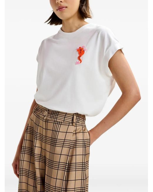 Essentiel Antwerp White Bead-Embroidered T-Shirt