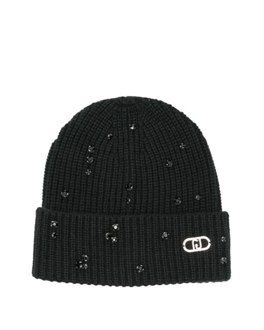 Liu Jo Black Gerippte Beanie mit Kristallen