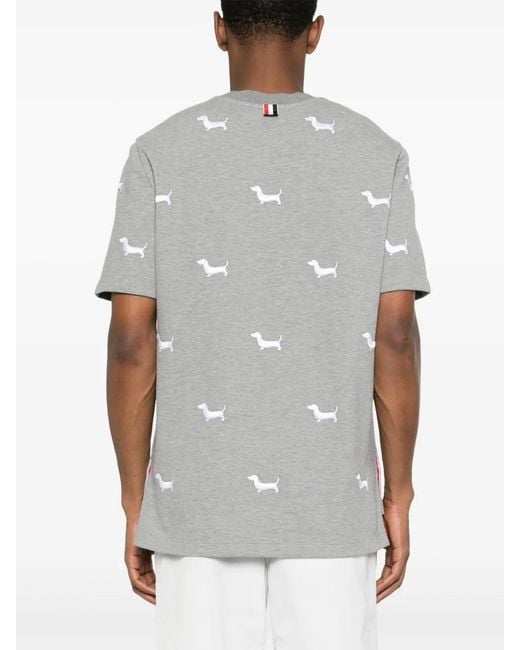 Thom Browne Gray Dog-Embroidery T-Shirt for men