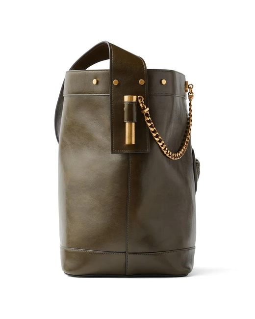 Versace Brown Pivot Large Leather Bucket Bag