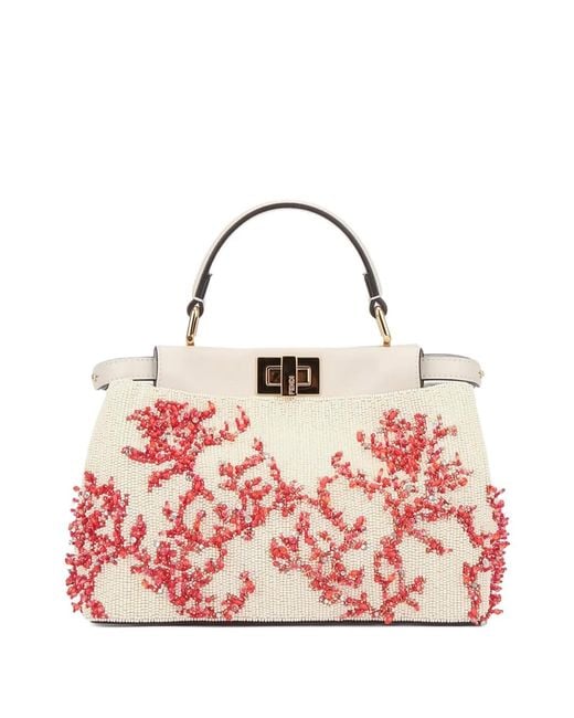 Fendi Pink Peekaboo Coral Embellished Top Handle Mini Bag