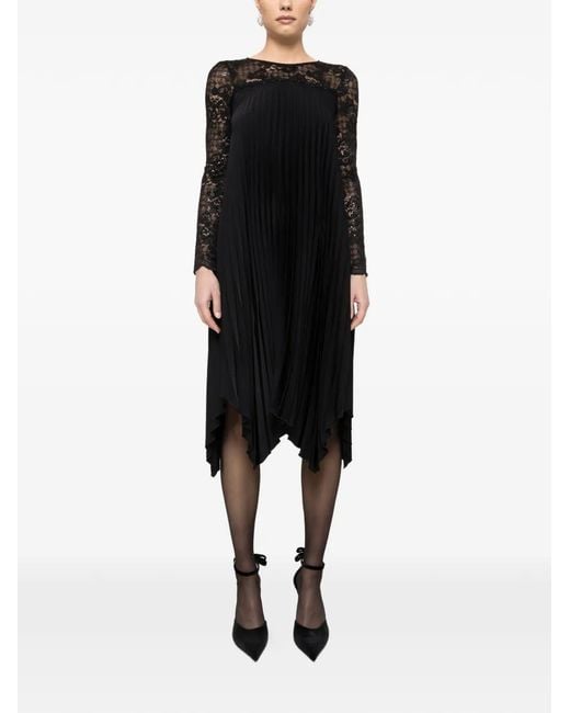 Nissa Black Pleated Midi Dress