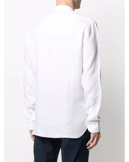 Chemise En Lin À Col Montant Barba Napoli pour homme en coloris White
