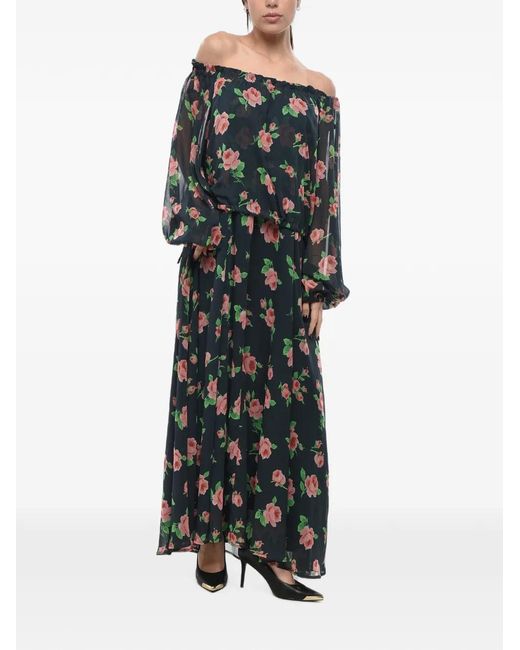 ROTATE BIRGER CHRISTENSEN Black Floral-Print Off-Shoulder Chiffon Maxi Dress