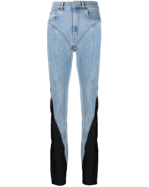 Mugler Blue Contrast-panel Slim-fit Jeans