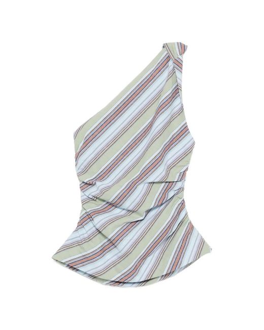 Faithfull The Brand White One-Shoulder Striped Blouse