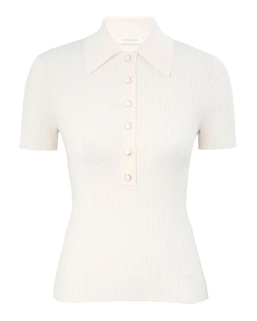 Zimmermann White Fine-Ribbed Polo Shirt