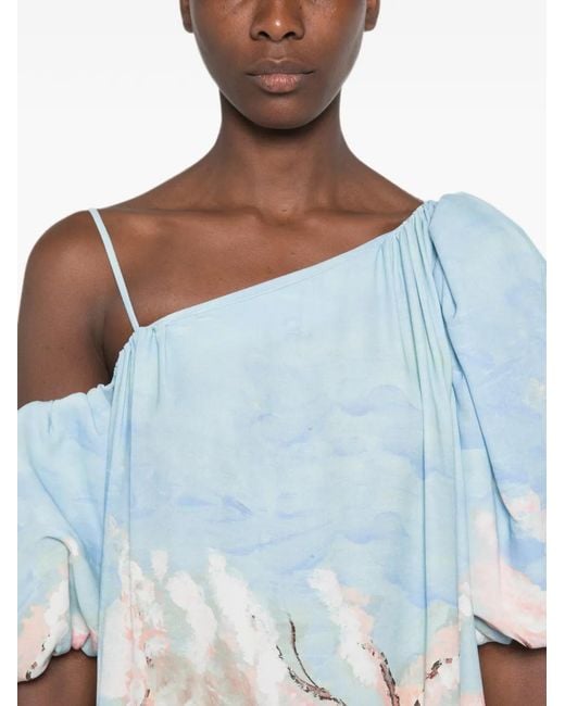 Stine Goya Blue Cherry-Blossom-Print Maxi Dress