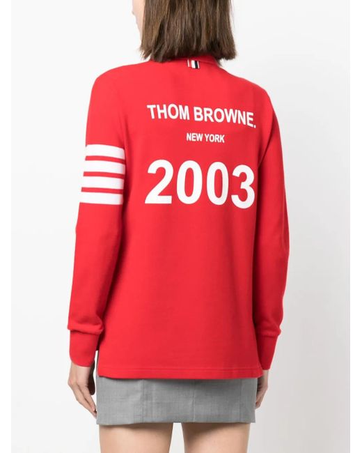 Thom Browne Red 4-Bar Long-Sleeved Polo Shirt