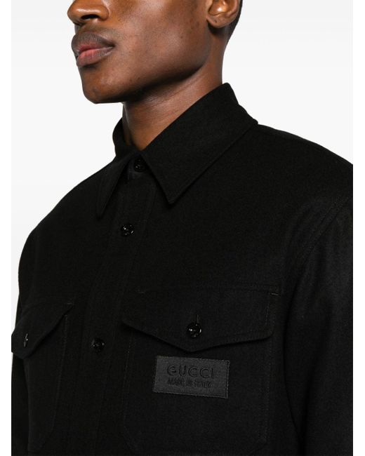 Gucci Black Logo-patch Wool Overshirt for men