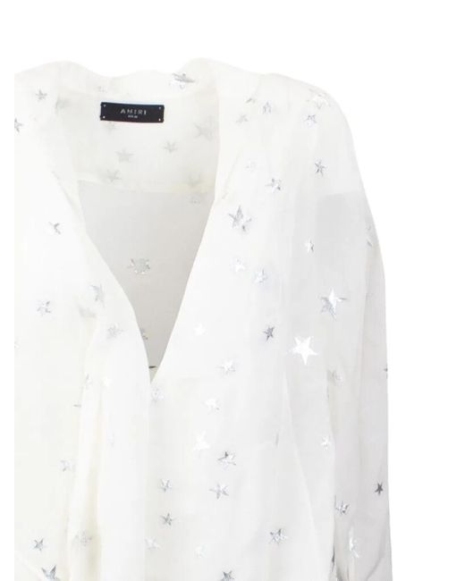 Amiri White Star-Print Wrap Blouse