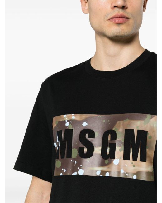 MSGM Black Logo-print Cotton T-shirt for men