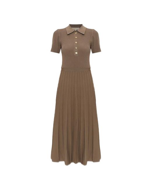 MICHAEL Michael Kors Natural Half-Button Pleated Midi Dress